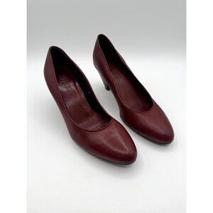 The Flexx Women's Burgundy Leather Round Toe Stack Heel Pumps Size 8.5
